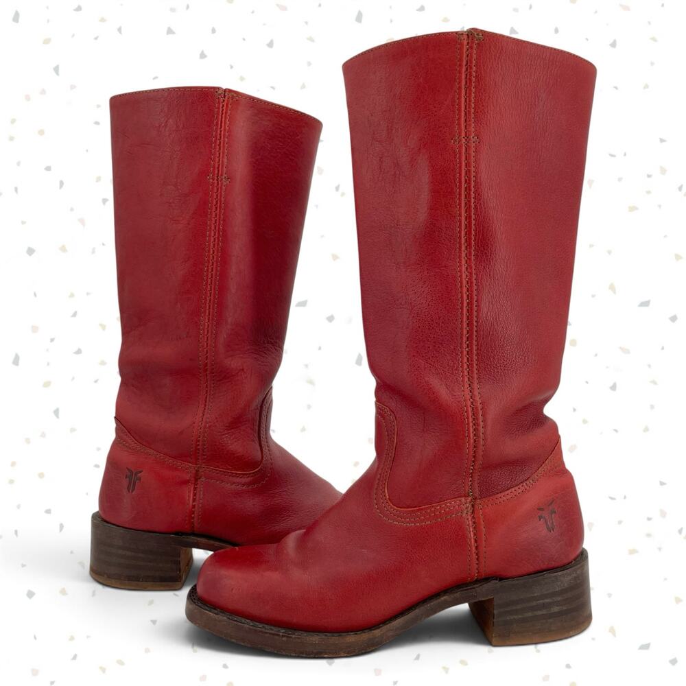 Frye Campus Boots Rich Brown Pebbled Leather Square Toe 14L Made In USA Size 7